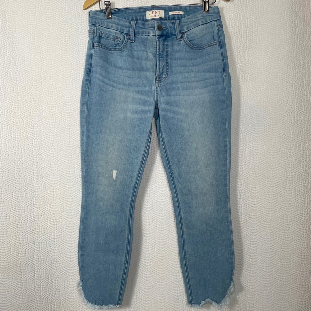 Jen7 by 7 For All Mankind Ankle Skinny Jeans Light Wash Raw Frayed Hem Womens 29